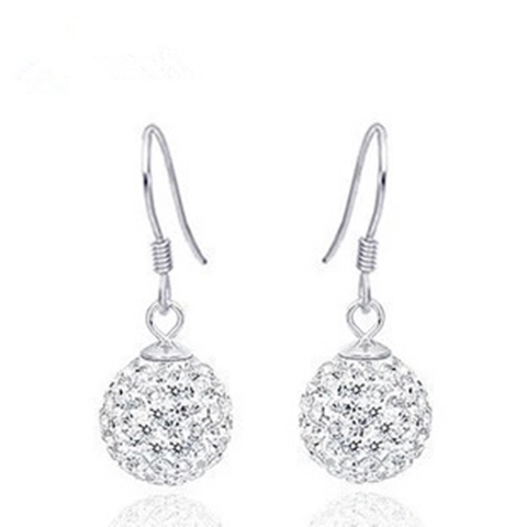 925 Sterling Silver Shamballa Ball Drop Earrings Shimmering Rhinestone Pave Hook Earrings For Women Elegant Fashion Jewelry