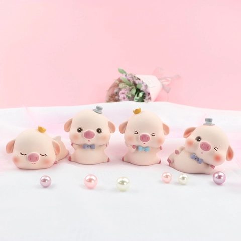 Figurines De Cochon Rose Mignonnes En Résine Ornements De Bureau Animaux Dessin Animé Déco Maison Décoration Gâteau Couronne