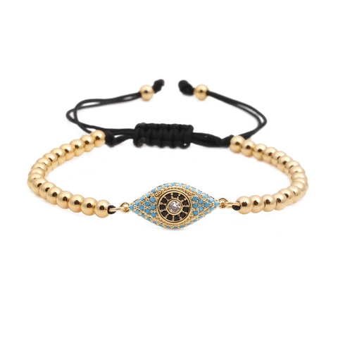 Bracciale Con Perline Malocchio Perline Di Rame Micro Pave Zirconia Corda Intrecciata Regolabile Gioielli Boho Donna Uomo