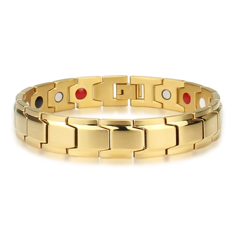 Bracciale per Magnetoterapia in Acciaio Inossidabile da Uomo Bracciale a Maglie Magnetiche per la Salute Oro Argento Gioielli Regalo