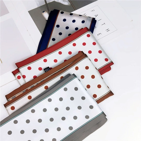 Sciarpa Lunga Stretta In Raso Twilly Stampa A Pois E Catena Nastro Per Borsa Collo Capelli Moda Elegante