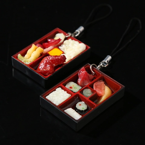 Miniature Simulation Food Japanese Bento Box Keychain Realistic Resin Plastic Bag Charm Novelty Gift Pendant