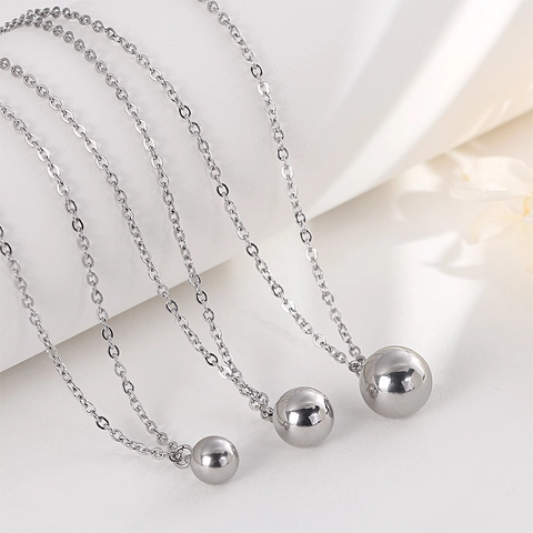 Collana Con Pendente A Sfera Rotonda E Orecchini In Acciaio Inossidabile Gioielli Moda Minimalista Per Donne Tono Argento