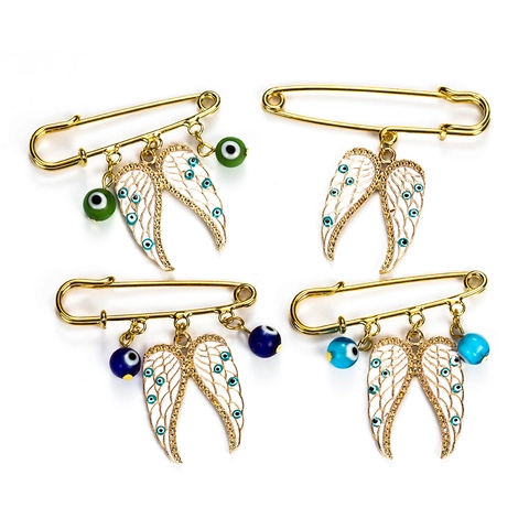 Engel Flügel Böses Auge Sicherheitsnadel Brosche Gold Legierung Strass Emaille Glücksauge Reversnadel Für Damen Schmuck