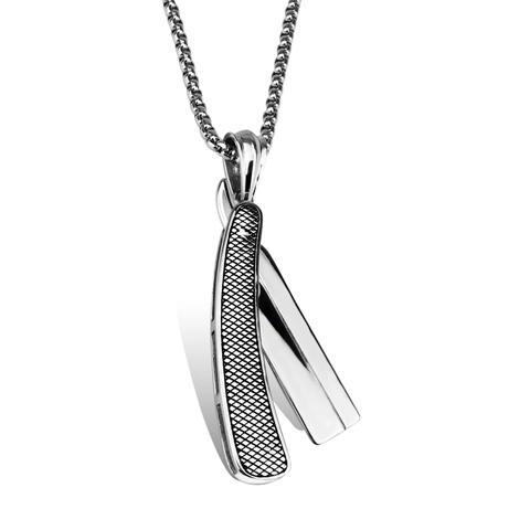 Collar Con Colgante De Hoja De Afeitar De Acero Inoxidable Retro Para Hombre Joyería Creativa De Hip Hop Regalo Plata Oro