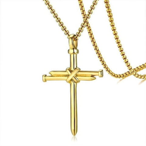 Stainless Steel Nail Cross Pendant Necklace For Men Retro Punk Gothic Religious Jewelry With Box Chain