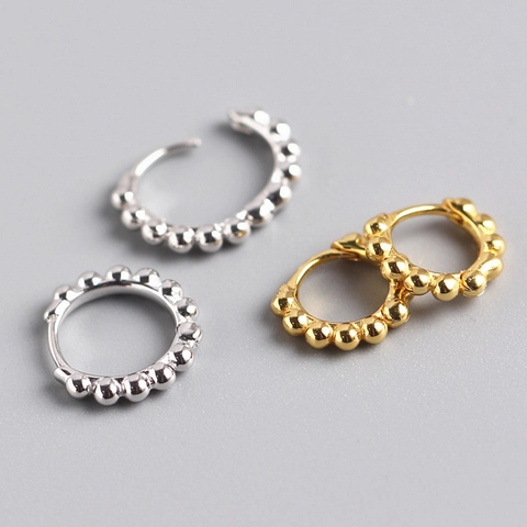 Minimalist Beaded Edge Hoop Earrings 925 Sterling Silver Huggie Jewelry For Women Korean INS Style Elegant Daily Accessory