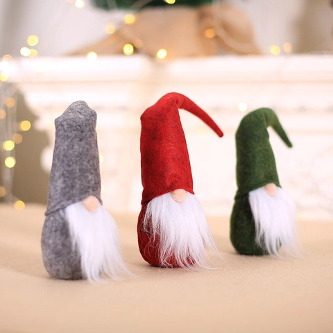 Christmas Gnome Santa Claus Faceless Doll Nordic Tomte Figurine Felt Artificial Fur Wood Handmade Tabletop Holiday Home Decor