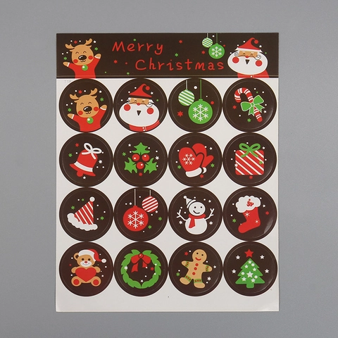 Autocollants De Noël Étiquettes Rondes Auto-adhésives Père Noël Renne Bonhomme De Neige Motifs Pour Emballage Cadeau De Vacances