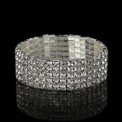 Bracciale Rigido Elastico In Lega Con File Di Strass Gioielli In Cristallo Scintillante Per Donna Accessori Per Feste Serali