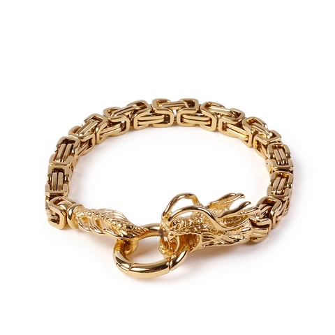 Men Byzantine Chain Bracelet Stainless Steel Dragon Head Punk Gothic Vintage Retro Jewelry Heavy Duty Biker Style