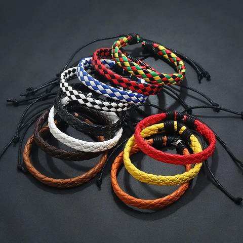 Braided PU Leather Bracelet With Wax Thread Adjustable String Wristband Handcrafted Ethnic Rasta Style Jewelry For Unisex