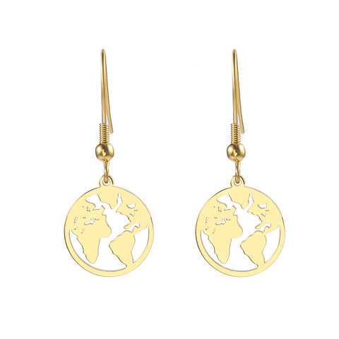 Gioielli Ciondolo Mondo Mappa Rotondo Vuoto Orecchini Collana Bracciale Acciaio al Titanio Per Donna Accessori Moda