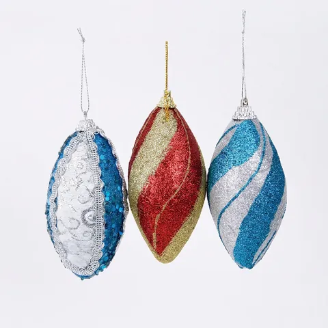 Christmas Tree Hanging Ornaments Glitter Foam Sequin Olive Teardrop Shape Xmas Party Holiday Home Decorations