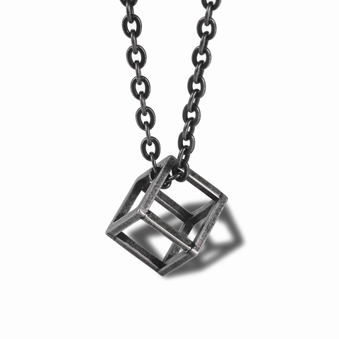 Geometric Hollow Square Cube Pendant Necklace Titanium Steel Minimalist Hip Hop Streetwear Jewelry For Men Women
