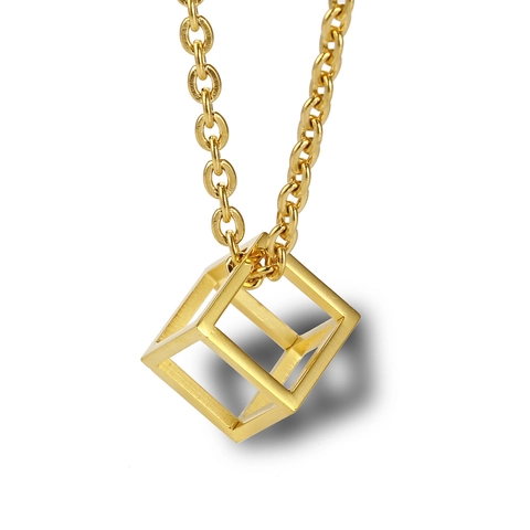 Geometric Hollow Square Cube Pendant Necklace Titanium Steel Minimalist Hip Hop Streetwear Jewelry For Men Women