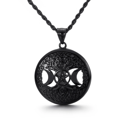 Ciondolo Pentacolo Dea Della Tripla Luna Acciaio Inossidabile Albero Della Vita Nodo Celtico Gioielli Wicca Per Uomo Donna
