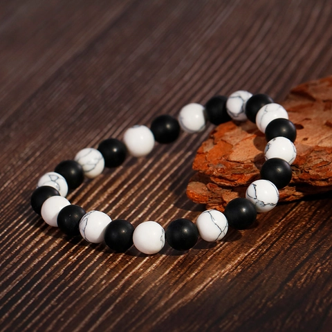 Bracciale Elastico Con Perline Agata Nera Opaca Turchese Bianco Rosso Pietra Naturale Gioielli Minimalisti Per Coppie Unisex