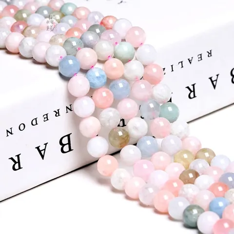 Natural Morganite Round Loose Beads Smooth Polished Macaron Color Gemstone For Jewelry Making DIY Bracelet