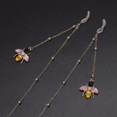 Glasses Chain Metal Alloy Rhinestone Bee Anti-Slip Eyewear Holder Strap Fashion Neck Cord Women Accessory Gold
