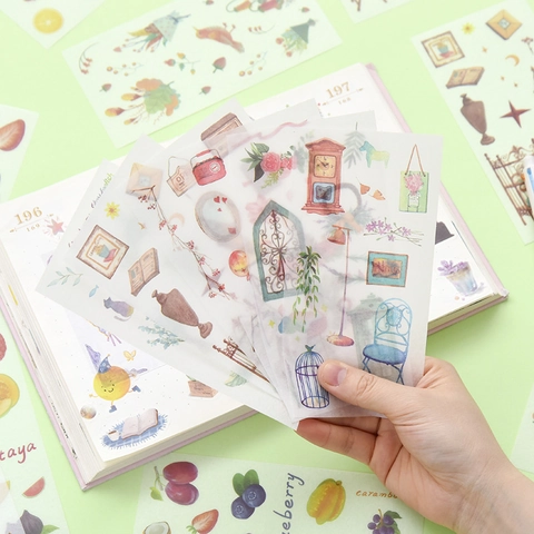 Decorative Stickers Watercolor Cartoon Washi PET Transparent For DIY Planner Diary Scrapbooking Aesthetic Journaling