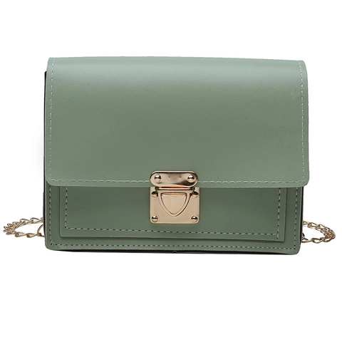 Dames PU Leer Kleine Vierkante Tas Koreaanse Mode Ketting Schoudertas Met Goud Metalen Slot Casual Crossbody Tas