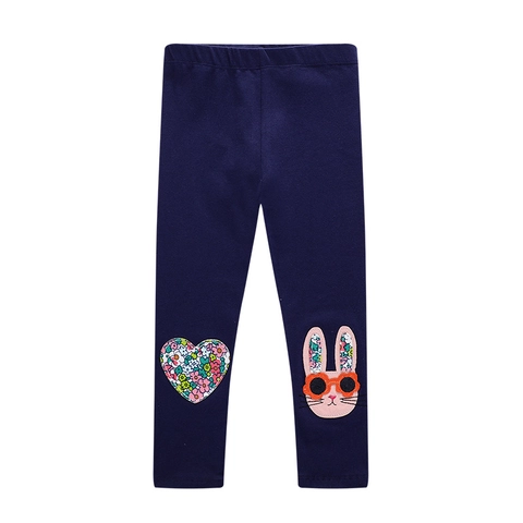 Girls Cotton Leggings Elastic Waist Bunny Heart Patchwork Trousers Casual Spring Autumn Elastic Pants