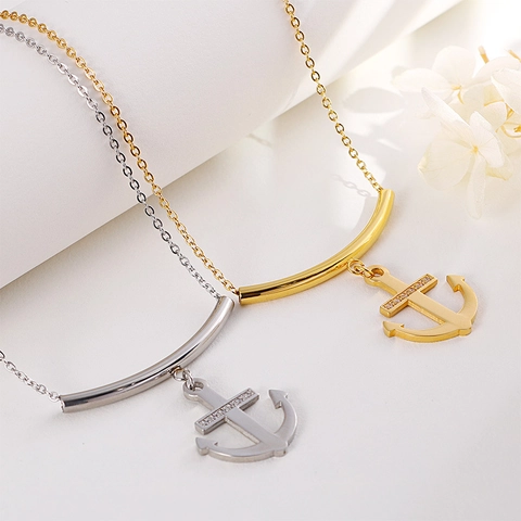 Collar Y Pendientes De Ancla De Acero Inoxidable Con Circones Joyería Náutica Para Mujer Accesorios Marinos Elegantes