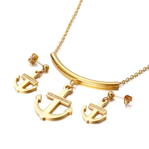Collar Y Pendientes De Ancla De Acero Inoxidable Con Circones Joyería Náutica Para Mujer Accesorios Marinos Elegantes