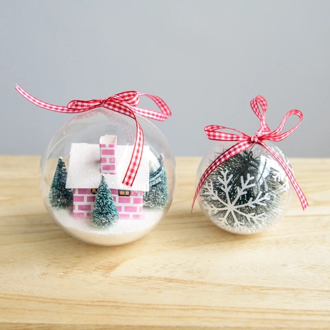 Bolas De Navidad Transparentes Con Escena Interior En Miniatura Nieve De Espuma PVC Colgantes Para Decoración De Fiesta