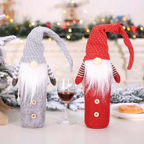 Christmas Gnome Wine Bottle Cover Knitted Forest Man Decoration For Festive Dining Table Holiday Party Decoration Accessory