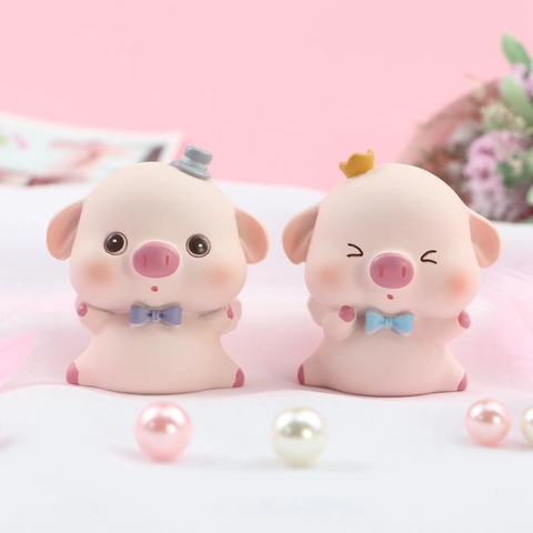 Figurines De Cochon Rose Mignonnes En Résine Ornements De Bureau Animaux Dessin Animé Déco Maison Décoration Gâteau Couronne