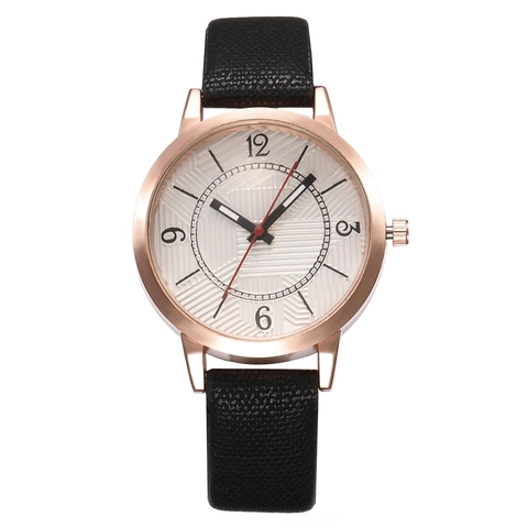 Women Quartz Watch Minimalist Rose Gold Alloy Case Geometric Dial Faux Leather Strap Elegant Fashion Casual Wristwatch