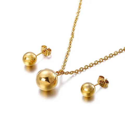 Minimalist Round Ball Pendant Necklace And Stud Earrings Polished Stainless Steel Jewelry For Women