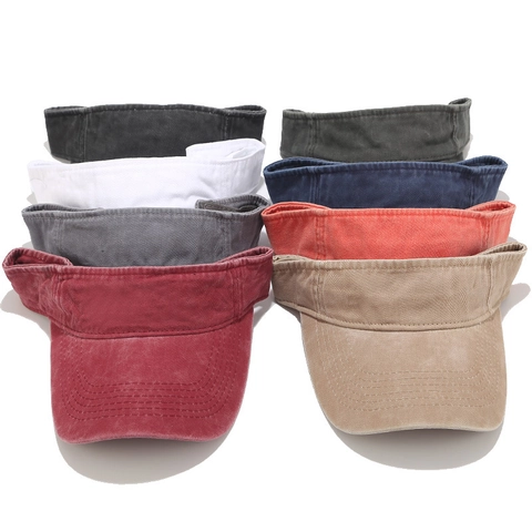 Washed Cotton Sun Visor Hat Distressed Retro Empty Top Cap Adjustable Summer Outdoor Sporty Streetwear For Men Women