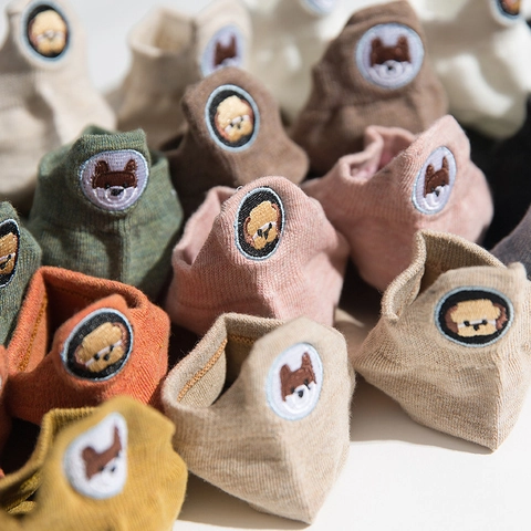 Cartoon Puppy Embroidery Low Cut Socks For Women Men Breathable Polyester Ankle Socks Casual Athletic Outdoor Boat Socks