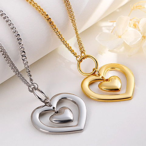 Hollow Heart Necklace And Earrings Stainless Steel Titanium Minimalist Fashion Jewelry Elegant Anniversary Wedding Gift For Women