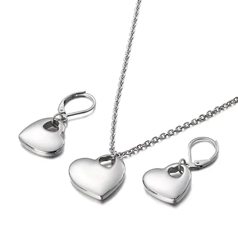 Set Di Gioielli Con Collana E Orecchini A Cuore Cavo Acciaio Inossidabile Lucidato Minimalista Elegante Per Donna