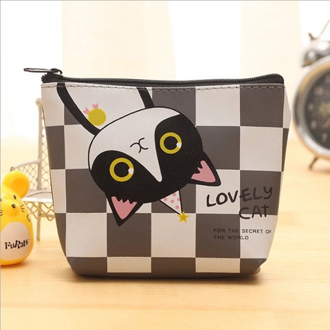 Cartoon Kat Portemonnee Mini PU Leer Rits Portefeuille Draagbare Schattige Kleine Oortelefoon Opbergtas