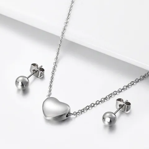 Collana Con Pendente A Cuore E Orecchini A Lobo Con Perle Tonde Gioielli In Acciaio Inossidabile Per Donne Ragazze