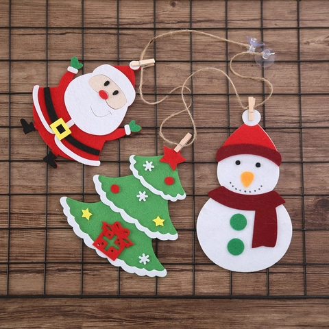 Adornos Colgantes De Navidad Fieltro Papá Noel Muñeco De Nieve Reno Árbol Banner Con Clips De Madera Y Cuerda
