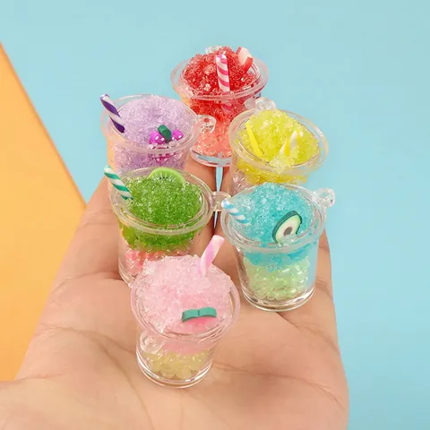 Miniature Luminous Smoothie Cup Pendant Resin Fruit Slushie Cup DIY Keychain Accessories For Phone Case Decor Jewelry Gift