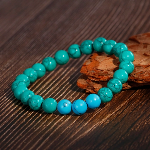 Bracciale Di Perline Turchese Pietra Naturale Perle Tonde Elastico Catena A Mano Boho Etnico Gioielli Per Uomo Donna