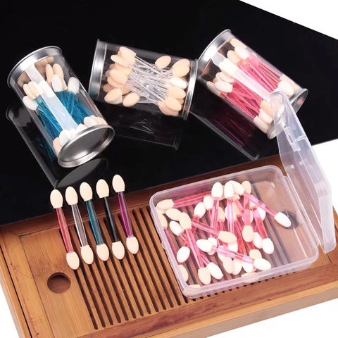 Double Ended Eyeshadow Applicator Brushes Disposable Sponge Tip Plastic Handle Eye Makeup Tools Manicure Blending