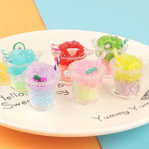 Miniature Luminous Smoothie Cup Pendant Resin Fruit Slushie Cup DIY Keychain Accessories For Phone Case Decor Jewelry Gift