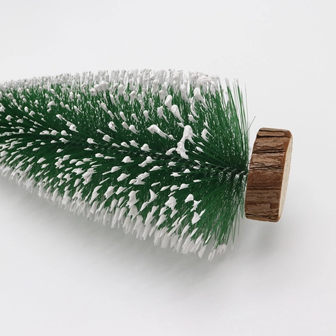 Mini Christmas Tree Artificial Pine Needle With Snow Effect Wood Base Desktop Festive Decoration