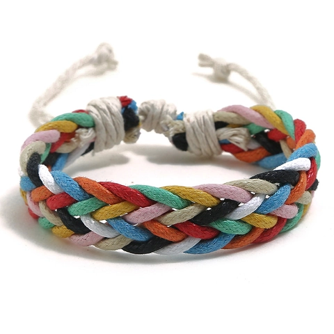Handmade Woven Bracelet Ethnic Boho Wax Cord Adjustable For Men And Women Multi Color Braided Wristband