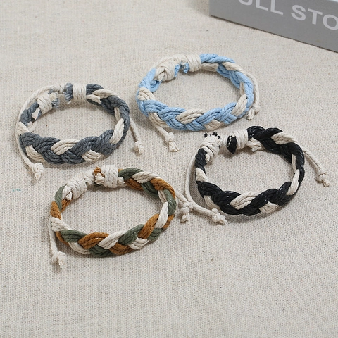 Bracelet En Corde De Chanvre Tissé À La Main Cordon De Cire Réglable Bijoux Style Bohême Ethnique Pour Hommes Femmes