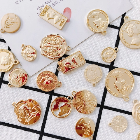 Alloy Gold Plated Retro Coin Charms Vintage Portrait Pendants For DIY Jewelry Making Necklaces Earrings Accessories