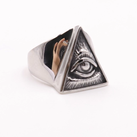 Anillo De Acero Inoxidable Evil Eye Vintage Punk Ojo Que Todo Lo Ve Triángulo Banda Para Hombres